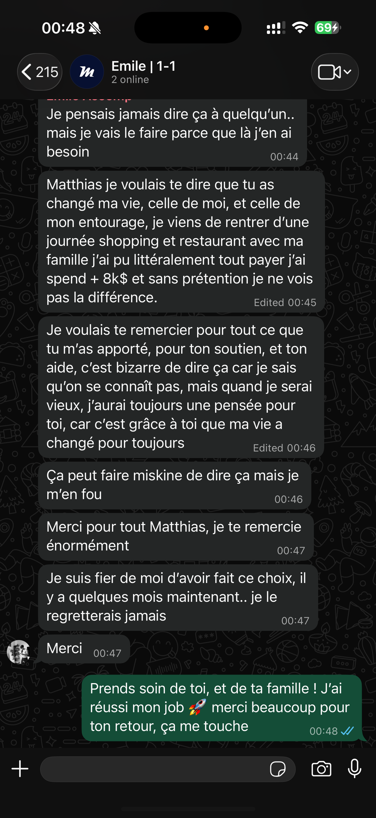 Retour membre WhatsApp