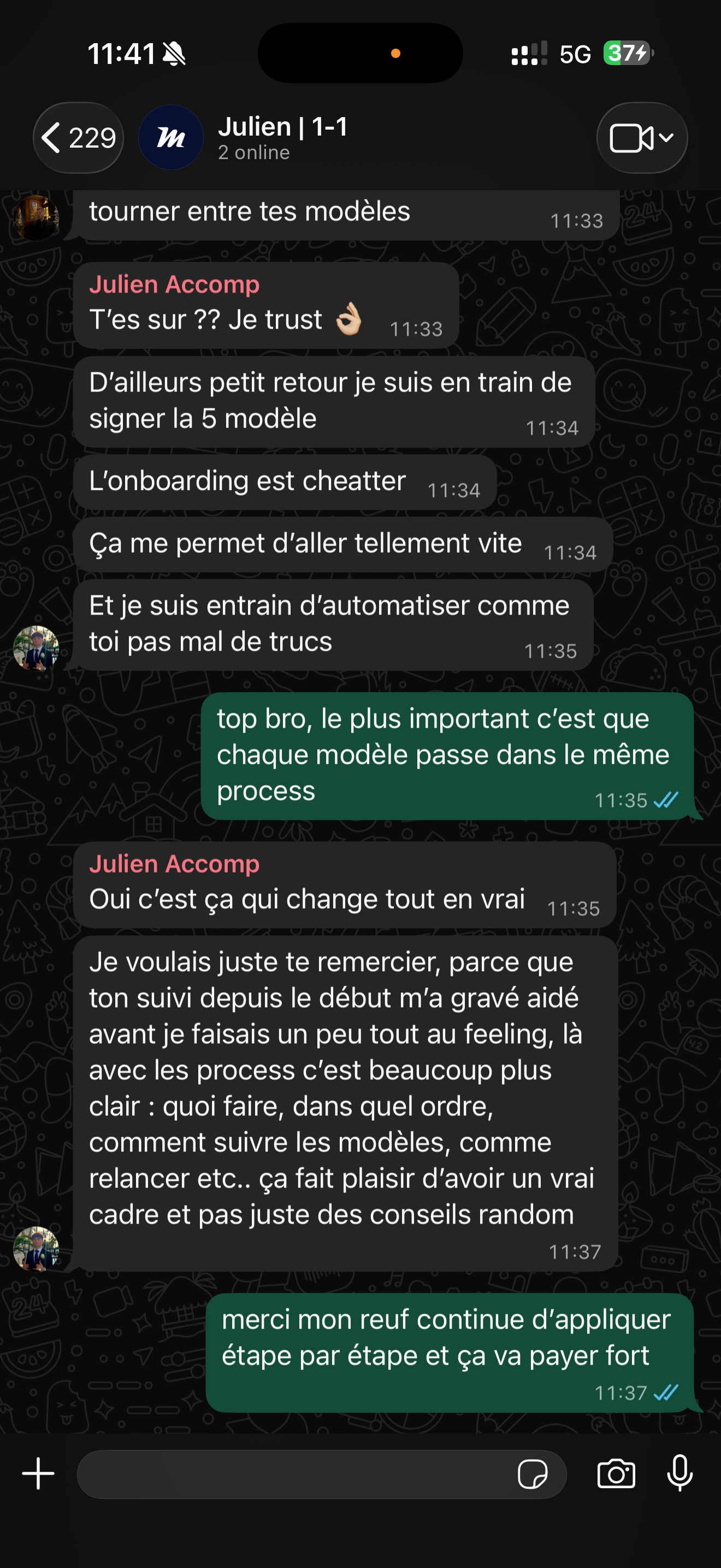 Retour membre WhatsApp